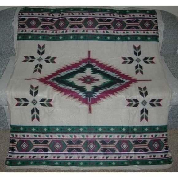 Unbranded Other - New Cream Green Red Polar Fleece Throw Gift Blanket Southwest SOFT Serape NIP